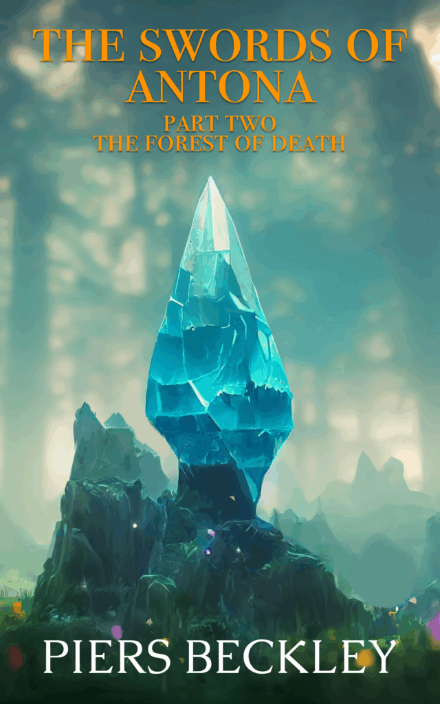 Cover art for The Forest of Death: a blue crystal in the middle of a strange, alient forest.